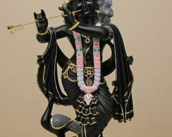 Black Krishna idol with peacock 24 inches