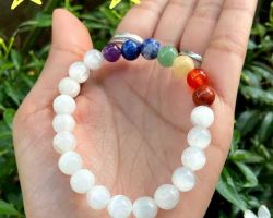 Selenite Bracelet with 7 chakra stone Selenite Bracelet 8mm