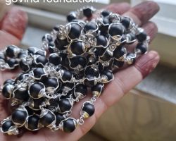 Shaligram Silver mala without hole Shaligram Silver caping mala 108 beads