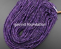 Amethyst Faceted beads Strand 3mm Natural Amethyst Diamond cut line 12 inches