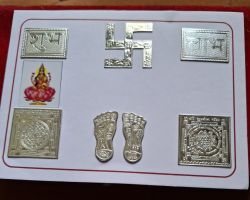 Silver Dhan laxmi set Shriyantra , Swastik,  Charan paduka shubh labh set in pure silver