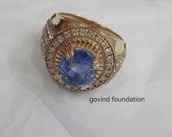 Blue Sapphire Ring in panchdhatu With diomond work