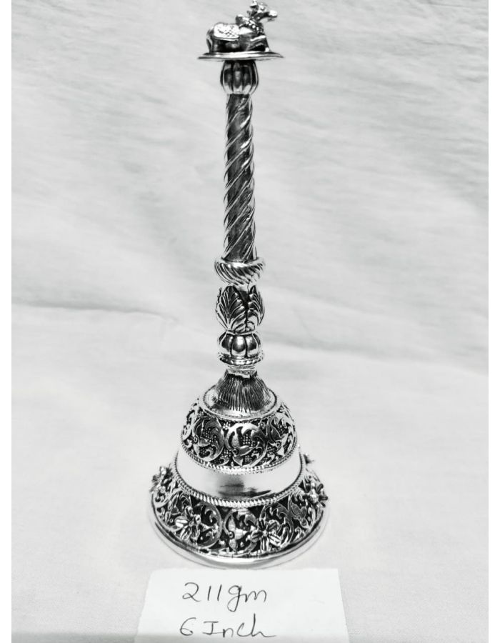 Silver Ghanti for Pooja - Bell in 3.4 inches Height - Tall - 1-S93 in  77.000 Grams