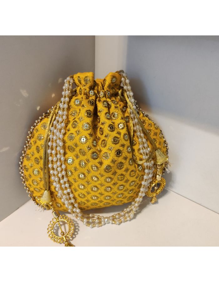 Bag potli bag handmade zari work yellow potli bag