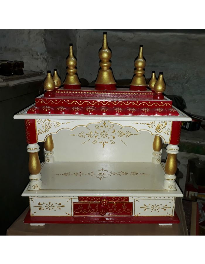 Wooden temple for home painted wood temple ghar ka mandir code 2