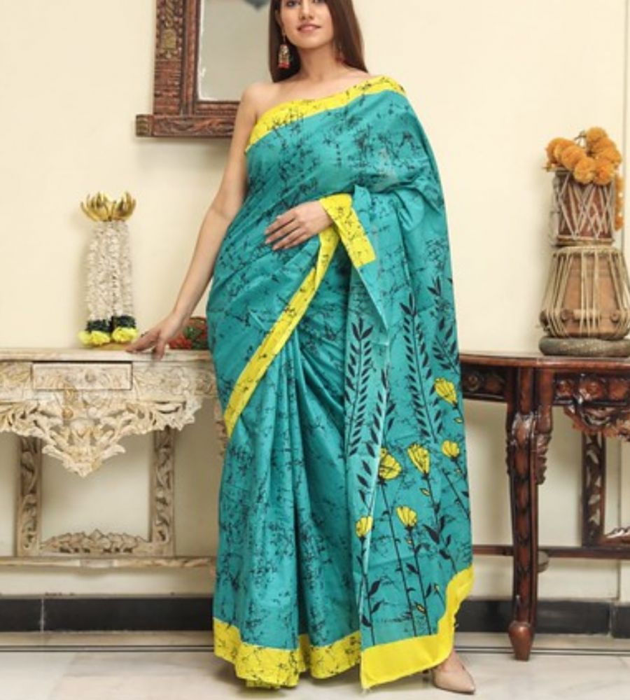 Stylish Green Color Function Wear Cotton Saree