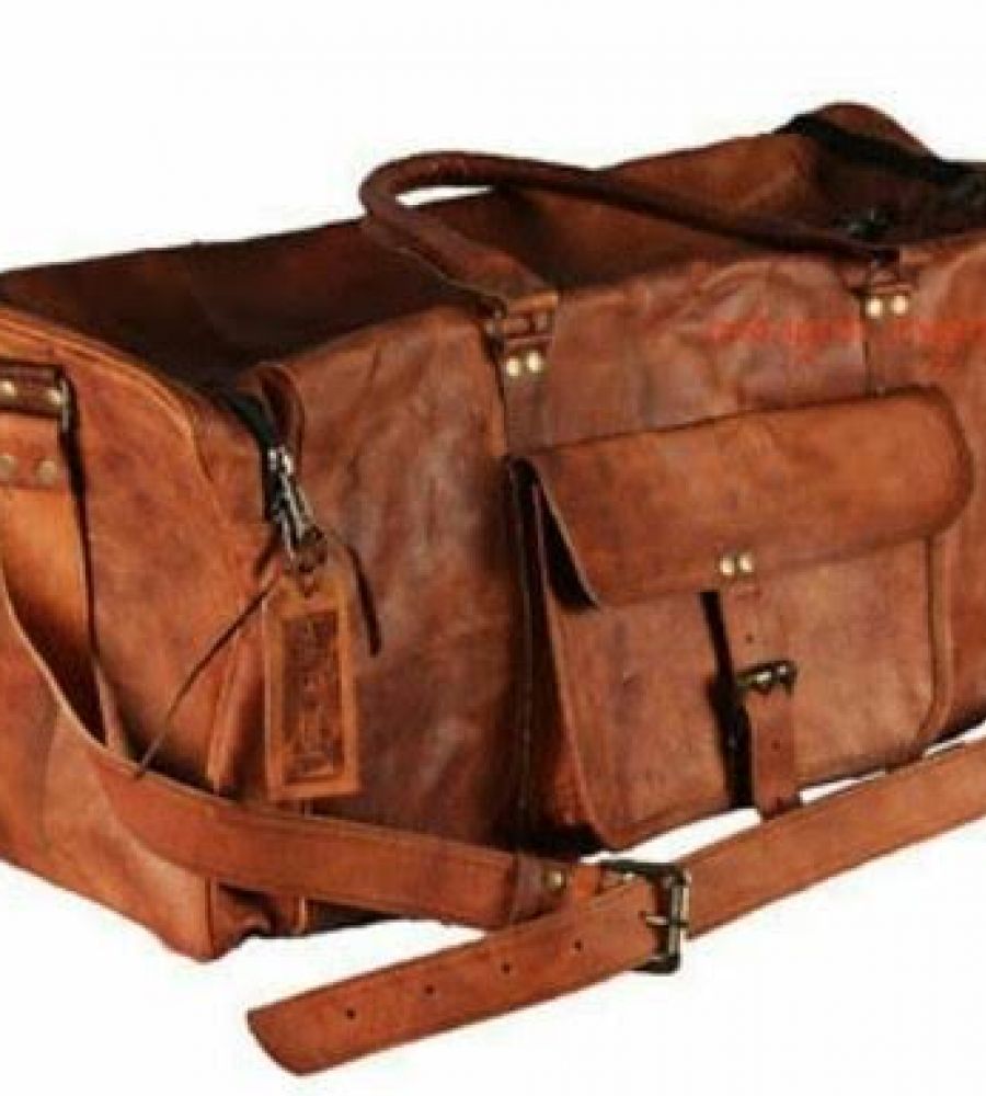 camel leather duffle bag