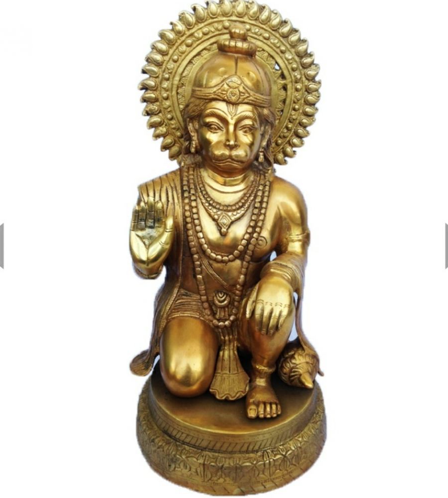 Brass Hanuman Idol Brass Hanuman Statue Sitting Blessing 21 Inches