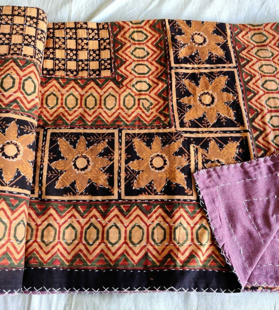 Dohar double bed kantha hand work handblock organic dye dohar AC quilt ...