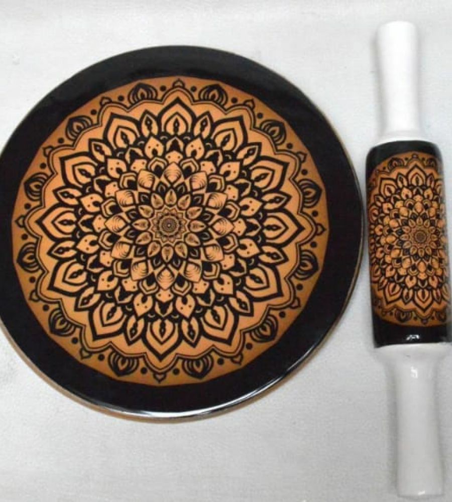 Chakla belan marble handcrafted pastry board and roller pin black